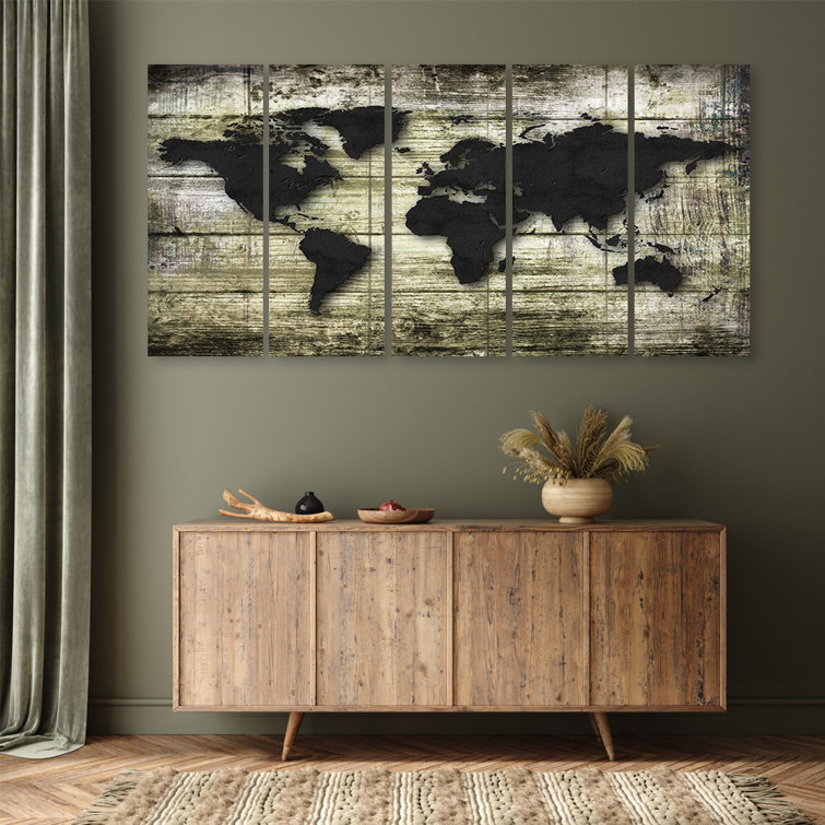Williston World Map 5 Piece Wrapped Canvas Art Prints Wayfair